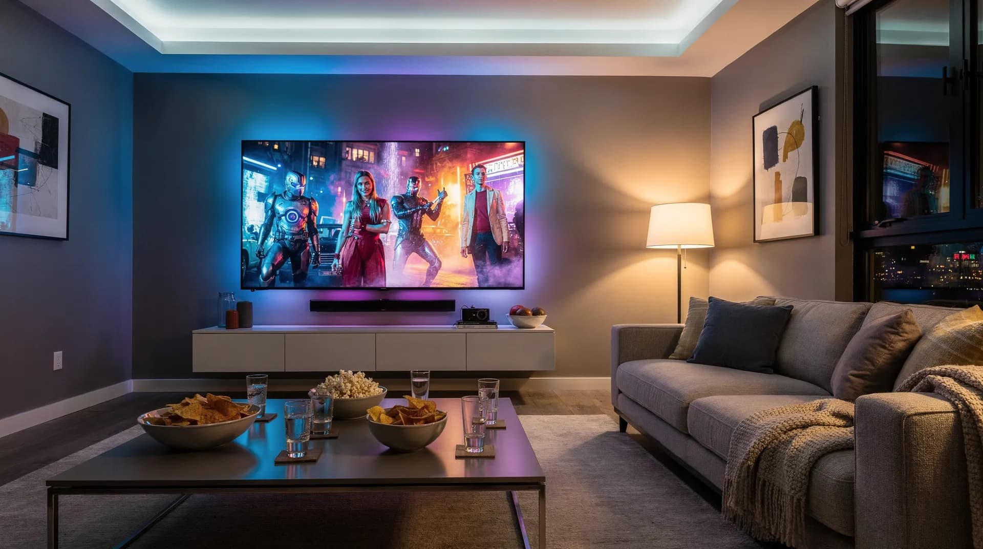 Movie theater atmosphere with warm lighting
